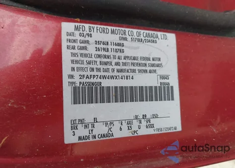 1998 Ford Crown Victoria Lx from USA, damaged, VIN 2FAFP74W4WX141814